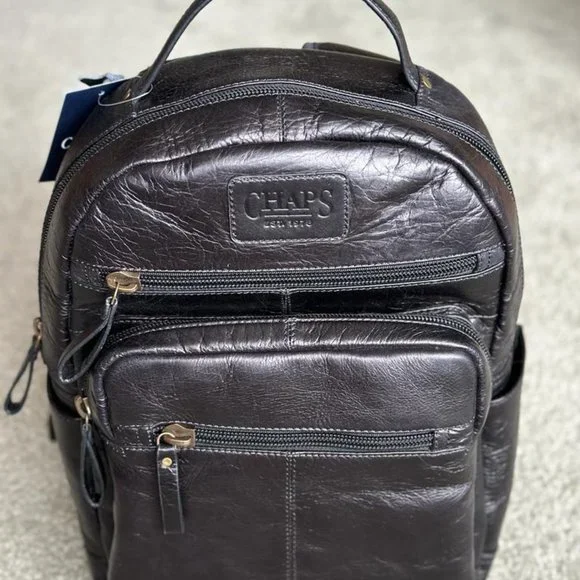 Chaps | Bags | Chaps Leather Backpack Unisex Sleeve Slides | Poshmark